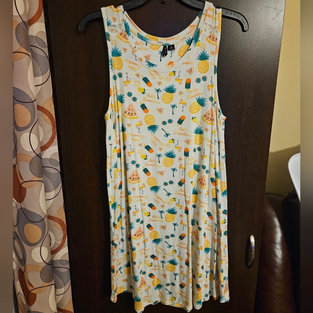 White Dress with Tropical Print